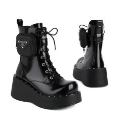 Statement Pockets Lace Up Rivets Zipper Platform Velvet Boots