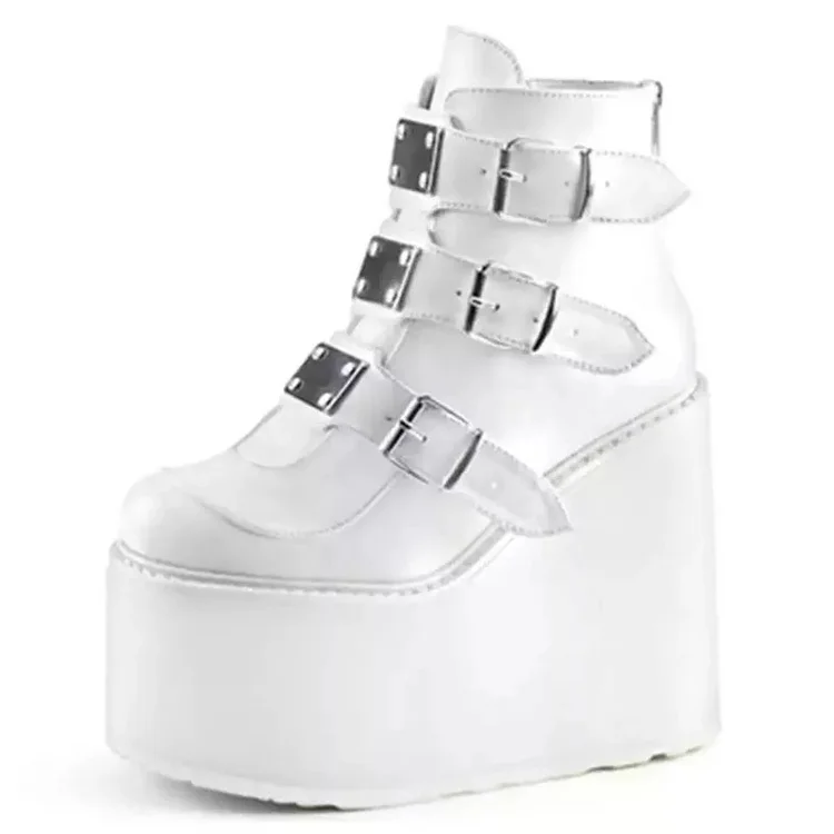 Fashion Wedge Multiple Buckles Monoblock Wedges Platform Boots