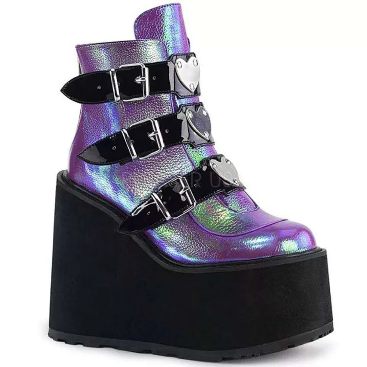 Fashion Wedge Multiple Buckles Monoblock Wedges Platform Boots - Image 2