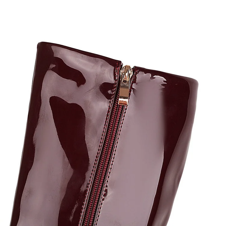 Statement Square Toe Layered Chain Chunky Heel Knee High Boots - Image 5