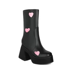 Sweet PU Platform Love Heart Shape Decoration Boots