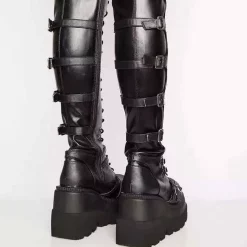 Mature Round Toe Platform Lace Up Wedge Over The Knee Boots