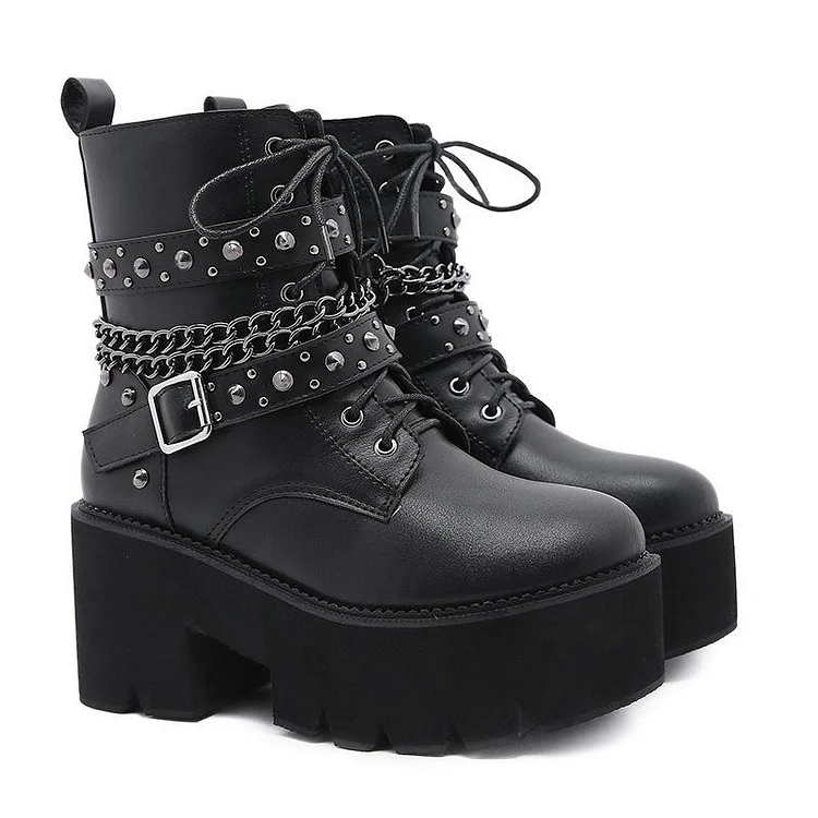 Rivet Buckle Platform Chunky Boots - Image 5