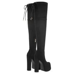 Suede Velvet Drawstring Chunky Heel Platform Over The Knee Boots
