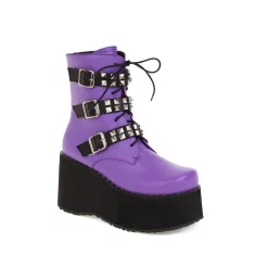 Punk Buckle Strap Platform Lace Up Rivet Boots