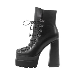 Punk Paneled Lace Up Platform High Chunky Heel Boots