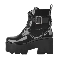Patent Leather Lace Up Ankle Boots