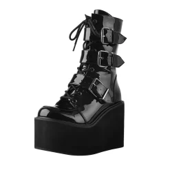 Patent Leather Platform Multiple Buckle Boots