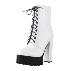 Platform Block Heel Lace-up Ankle Boots
