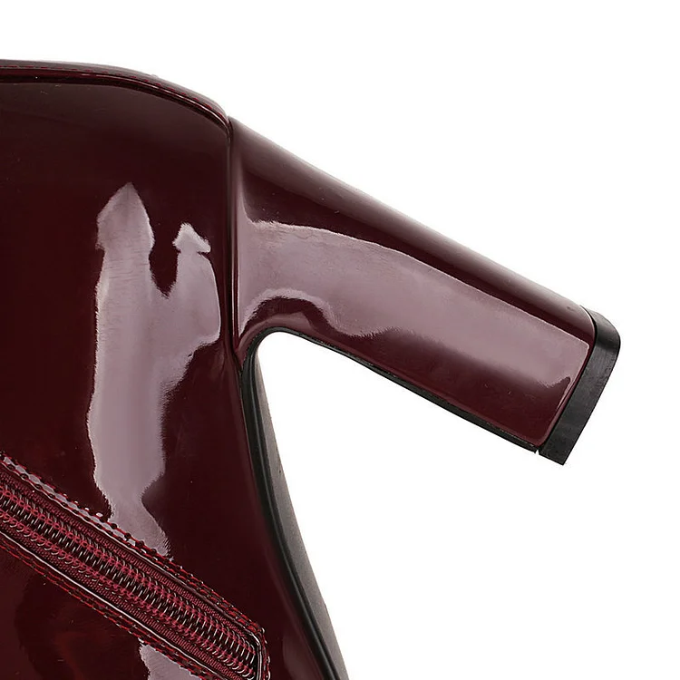 Statement Square Toe Layered Chain Chunky Heel Knee High Boots - Image 6