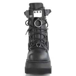 Women‘s Dark Monoblock Wedges Lace Up Platform Boots