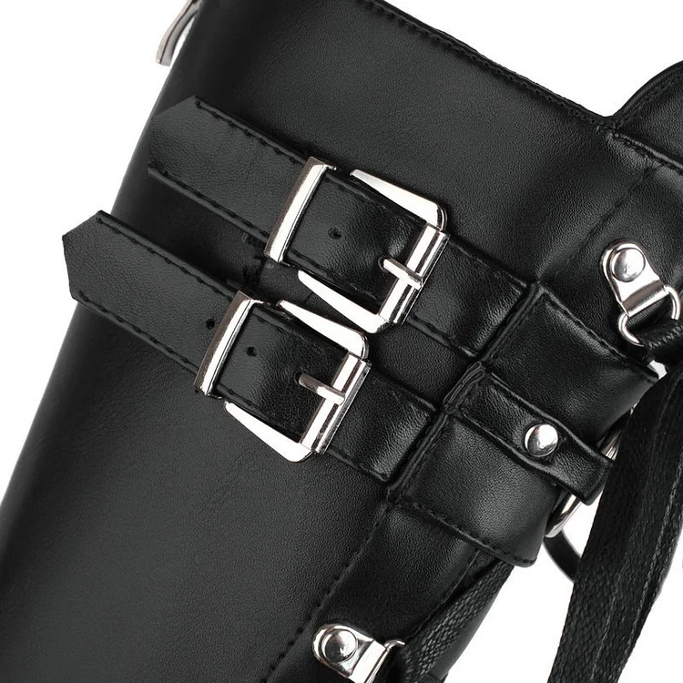 Statement Metallic Straps Lace Up Back Zipper Platform Boots - Image 6