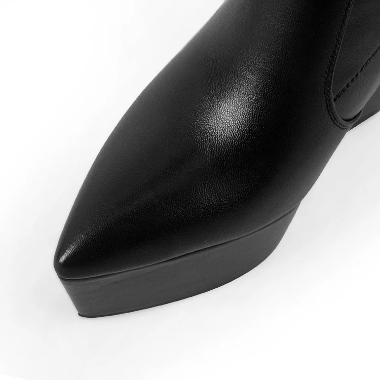 Statement Paneled Zipper Pointed Toe Wedge Platform Boots - Image 3