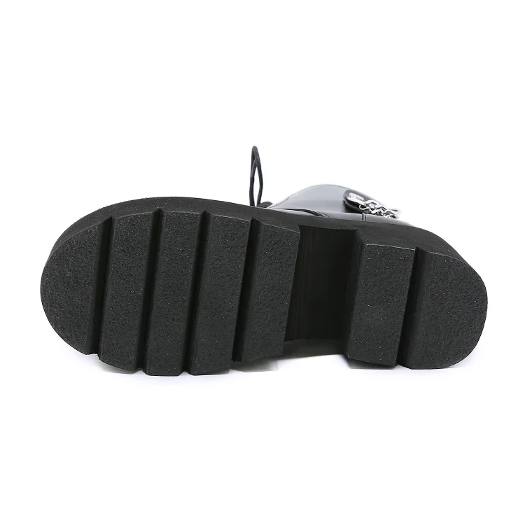 Street Fashion Round Toe Chain Decoration Lace Up Zipper Platform Boots - Image 4