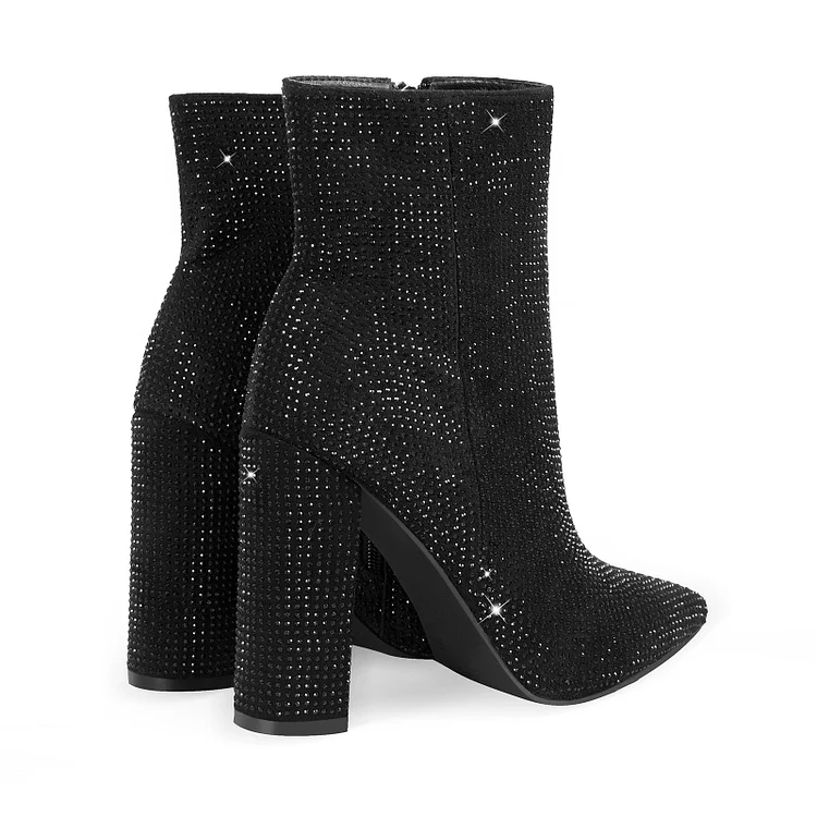 SHINY GIRL Rhinestone Decoration Pointed Toe Chunky Heel Boots - Image 2
