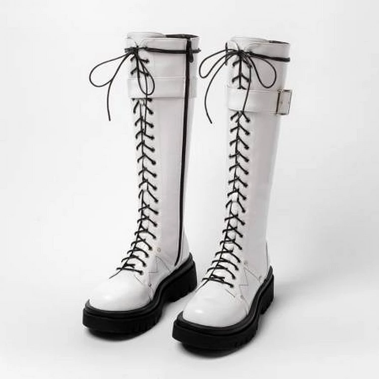 Punk Round Toe Platform Lace Up Belt Buckle Boots 4 Punk Round Toe Platform Lace Up Belt Buckle Boots - Image 2