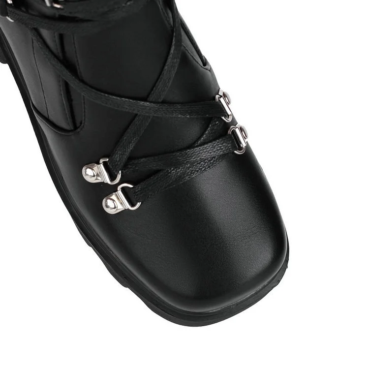 Statement Metallic Straps Lace Up Back Zipper Platform Boots - Image 4