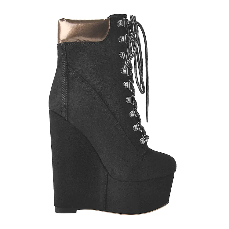 Lace Up Platform Wedge Booties - Image 2