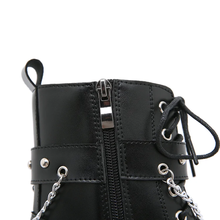 Statement Lace Up Rivets Strap With Chains Decoration Side Zipper Platform Boots 11 Statement Lace Up Rivets Strap With Chains Decoration Side Zipper Platform Boots - Image 9