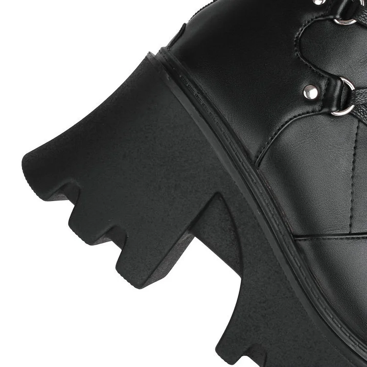 Statement Metallic Straps Lace Up Back Zipper Platform Boots - Image 5