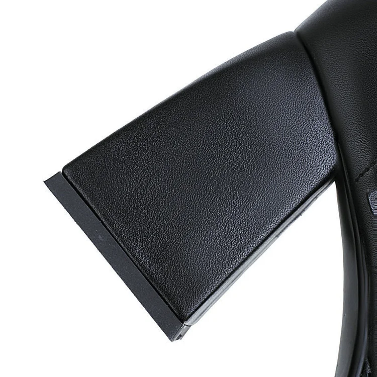 Dark Vintage Multiple Straps Size Zipper Square Toe Chunky Heel Boots - Image 5