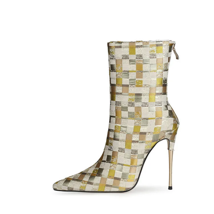 Elegant Party Checkered Pointed Toe Stiletto Boots