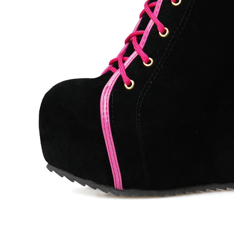 Lace Up Color Block Zipper Platform Wedges Boots - Image 4