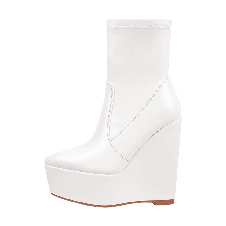 Statement Paneled Zipper Pointed Toe Wedge Platform Boots - Image 5