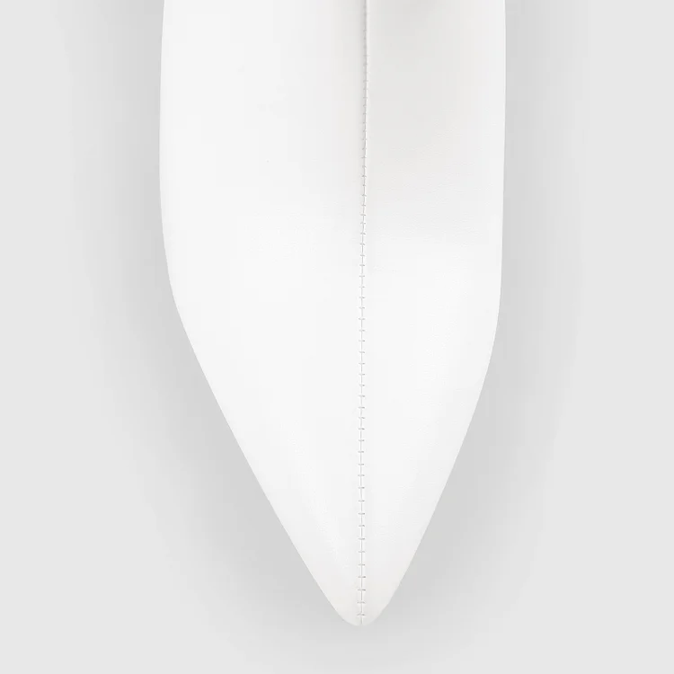 Elegant Girl White Tattoo Style Stitching Paneled Pointed Toe Kitty Heel Boots - Image 3