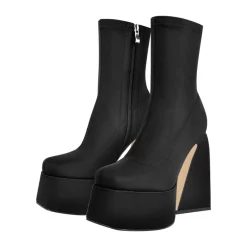 Trendy Solid Color Stitching Paneled Square Toe High Chunky Heel Boots