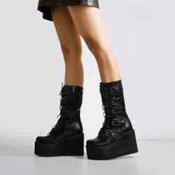 Metallic Gladiator Gothic Style Knee High Wedge Boots