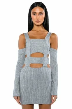 ALICIA KNIT CUT OUT MINI DRESS -AKIRA Shop alicia cutout knit mini dress heather grey 3 3