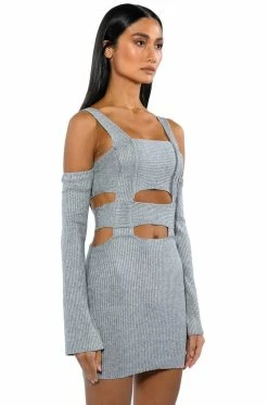 ALICIA KNIT CUT OUT MINI DRESS -AKIRA Shop alicia cutout knit mini dress heather grey 4 4