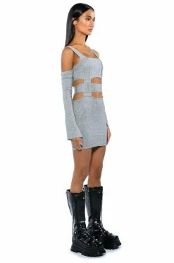 ALICIA KNIT CUT OUT MINI DRESS -AKIRA Shop alicia cutout knit mini dress heather grey 5 5