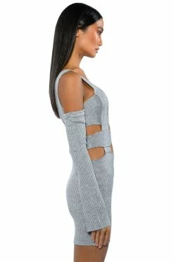 ALICIA KNIT CUT OUT MINI DRESS -AKIRA Shop alicia cutout knit mini dress heather grey 6 6