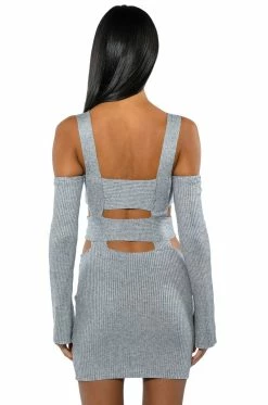 ALICIA KNIT CUT OUT MINI DRESS -AKIRA Shop alicia cutout knit mini dress heather grey 7 7