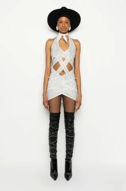 ALL WRAPPED UP RHINESTONE MINI DRESS -AKIRA Shop all wrapped up rhinestone mini dress white 7 7