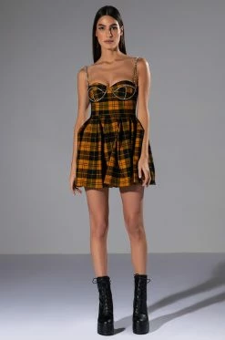 ANGEL BABY RHINESTONE DETAIL CORSET PLAID MINI DRESS -AKIRA Shop angel baby rhinestone detail corset plaid mini dress yellow multi 3 3 c1 c1 c1