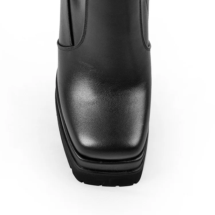 Street Fashion Square Toe Solid Color Platform Zipper Paneled Over The Knee Boots - Image 3