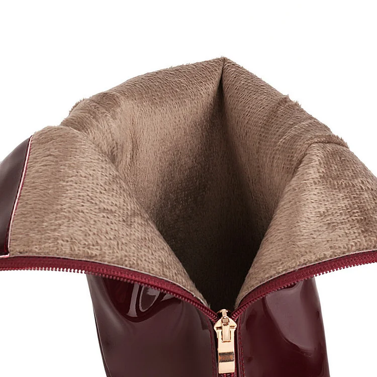 Statement Square Toe Layered Chain Chunky Heel Knee High Boots - Image 7