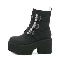 Gothic Girl Platform Rivets Bat Buckle Straps Ankle Boots