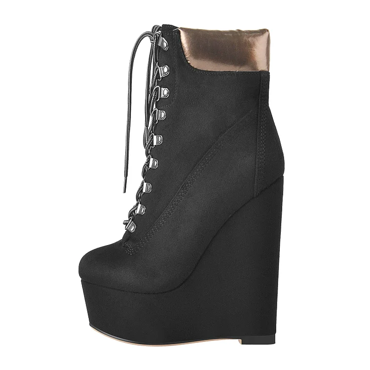 Lace Up Platform Wedge Booties