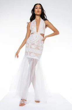 BEEN THE QUEEN PEPLUM LACE MAXI DRESS