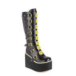 Trendy Multiple Straps Smile Platform Knee High Boots