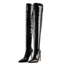 Over The Knee Pointed Toe Patent Slim Boots