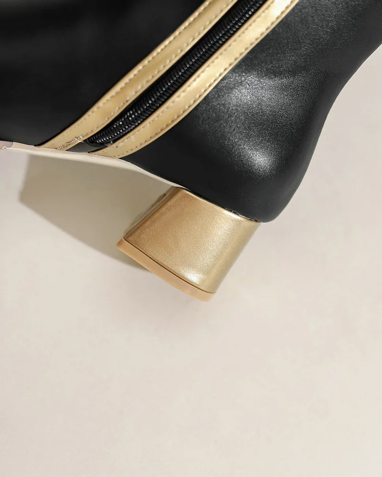 NEW Color Block Buckle Frogs Side Zipper Chunky Heel Knee High Boots - Image 7