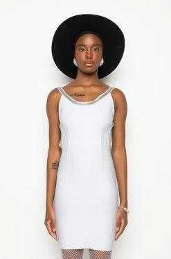 CHIC CHICK BANDAGE KNIT LOW BACK RHINESTONE DETAIL MINI DRESS -AKIRA Shop chic chick bandage knit low back rhinestone detail mini dress white 4 4