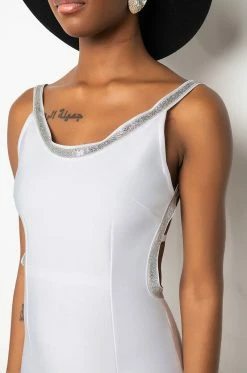 CHIC CHICK BANDAGE KNIT LOW BACK RHINESTONE DETAIL MINI DRESS -AKIRA Shop chic chick bandage knit low back rhinestone detail mini dress white 7 7