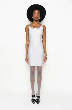CHIC CHICK BANDAGE KNIT LOW BACK RHINESTONE DETAIL MINI DRESS -AKIRA Shop chic chick bandage knit low back rhinestone detail mini dress white 8 8