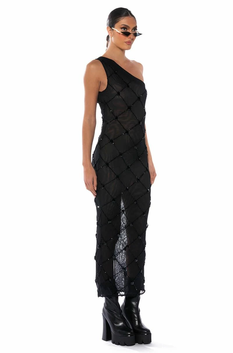CROSS ME MESH RHINESTONE DRESS IN BLACK - Image 2